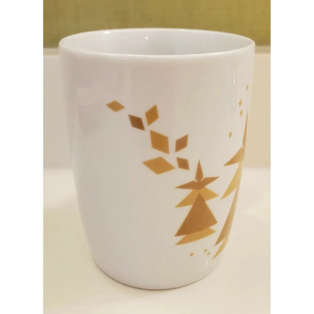 Starbucks 2013 Holiday Mug Coffee Hot Chocolate Cup White Gold Christmas Trees